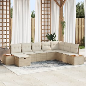 Conjunto de Sofá de Jardim com 8 Peças e Almofadas Bege de Rattan Poli