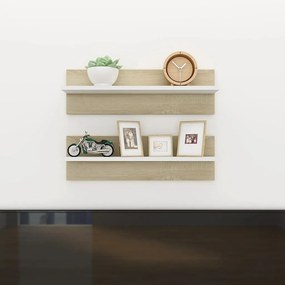 vidaXL Estantes de parede 2 pcs 60x11,5x18 cm contrapl. branco/sonoma