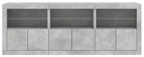 Aparador com luzes LED 181,5x37x67 cm cinzento cimento