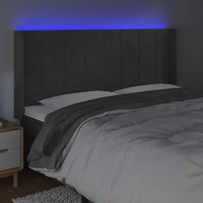 Cabeceira de cama c/ LED veludo 183x16x118/128 cm cinza-escuro