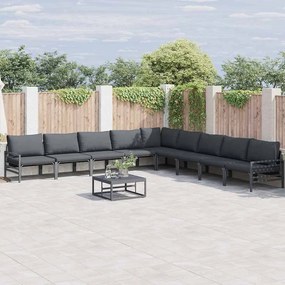 vidaXL Conjunto de Sofá de Jardim 9 pcs Cinzento-escuro Aço