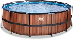 Piscina redonda Wood ø427x122cm com bomba de filtragem -Castanha