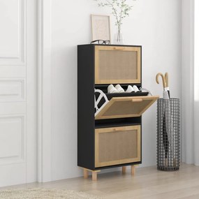 vidaXL Sapateira 52x25x115 cm derivados de madeira/vime natural preto
