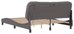 Estrutura de cama c/ luzes LED 160x200cm couro artificial cinza