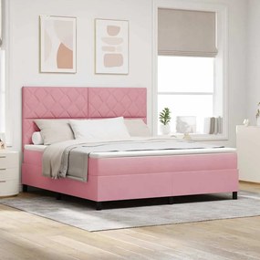 Cama Box com Colchão & LED Rosa 180x200 cm Veludo