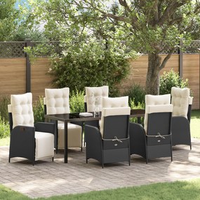 vidaXL Conjunto de Jantar de Jardim de 7 Peças em Rattan PE Preto