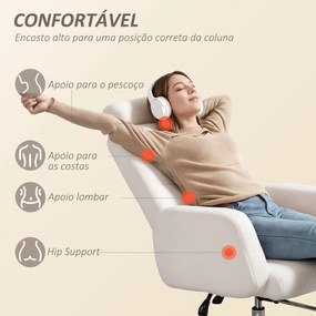 Cadeira de Escritório com Apoio para Pés Estofada em Borreguito e Encosto Reclinável  67x74x107-115 cm Creme