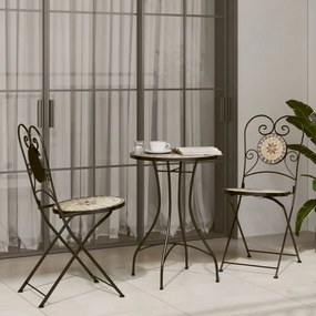 Conjunto de bistrô mosaico ferro e cerâmica terracota e branco