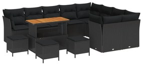vidaXL Conjunto de Sofá de Jardim 13 pcs Preto vime PE