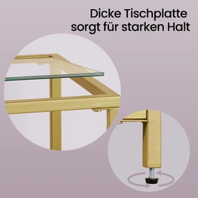 Mesa consola em vidro e metal 35 x 100 x 80 cm, com prateleiras, para corredor ou sala de estar dourado