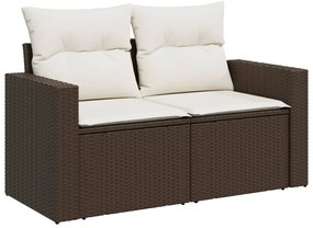 8 pcs conjunto sofás de jardim c/ almofadões vime PE castanho