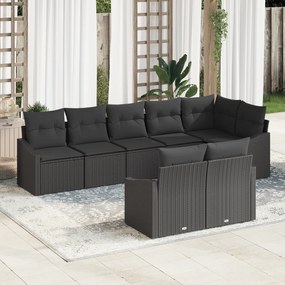 vidaXL Conjunto de Sofá de Jardim de 8 Peças com Almofadas Preto em Rattan