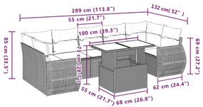 8 pcs conjunto de sofás p/ jardim com almofadões vime PE bege