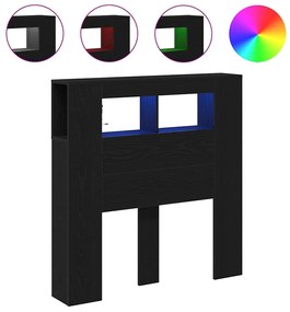 Cabeceira de Armazenamento vidaXL com Luzes LED Carvalho Preto 100x18,