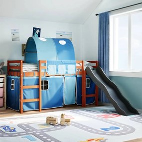 vidaXL Cama alta para criança com túnel 90x190 cm pinho maciço azul
