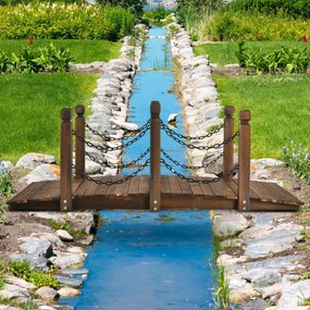 Ponte decorativa de madeira para jardim em arco de madeira de abeto com correntes de corrimão para riacho, quinta, pátio de madeira 150 x 67 x 55 cm