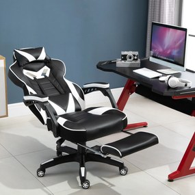 Cadeira de escritorio gaming ergonômica Altura Ajustável reclinável com apoio para pés Branco e Preto