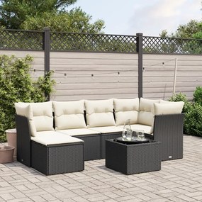 7 pcs conjunto de sofás p/ jardim c/ almofadões vime PE preto