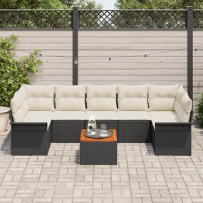 Conjunto de Sofás de Jardim vidaXL de 8 Peças com Almofadas Preto Ratt
