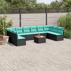 vidaXL 11 pcs conjunto sofás de jardim c/ almofadões vime PE preto