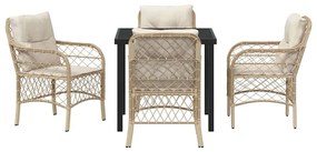 Conjunto de Jantar de 5 Peças para Jardim com Almofadas Bege Rattan Po