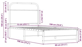 Estrutura cama s/ colchão derivados de madeira carvalho sonoma