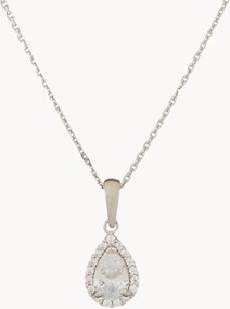 Corrente de prata com pendente de ouro branco e zircónia Goutte