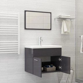 2 pcs conj. móveis casa de banho contraplacado cinza brilhante