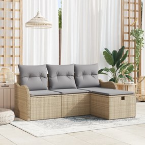 Conjunto de Sofá de Jardim vidaXL 4 Peças com Almofadas Bege de Rattan Poliéster