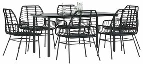 Conjunto de jantar jardim 7 peças vidro vime PE preto