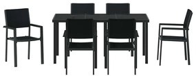 Conjunto de Jantar de Jardim 7 Peças em Rattan e Poliéster Preto.
