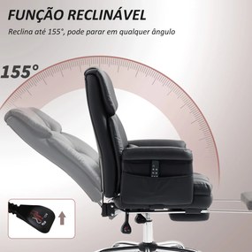 Cadeira de Escritório com Massagem em 6 Pontos Apoio para os Pés Retrátil Controlo Remoto e Suporte Lombar 69x65x115 cm Preto