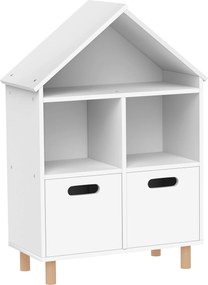 AIYAPLAY Estante infantil móvel de arrumação para crianças 3 níveis com duas gavetas formato de casa 63,7 x 29,7 x 89 cm branco | Aosom Portugal