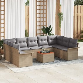 Conjunto de Sofá de Jardim vidaXL de 10 Peças com Almofadas Bege Polir