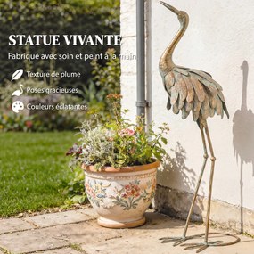 Conjunto de 2 estátuas de jardim, escultura de garça em metal, estátuas de aves 91/95 cm, para pátio, lago, terraço, dourado/azul