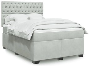 vidaXL Cama com molas/colchão 160x200 cm veludo cinzento-claro