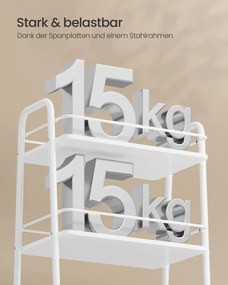 Carrinho multifuncional com 3 níveis e cesto de tecido 43 x 30 x 81 cm Branco-Castanho camelo