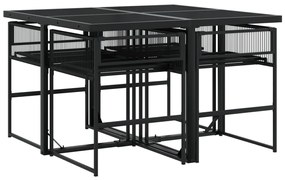 5 pcs conjunto de jantar p/ jardim c/ almofadões vime PE preto