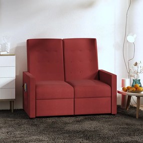 vidaXL Sofá de massagens reclinável 2 lugares tecido vermelho tinto