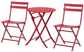 Outsunny Conjunto de Jardim Bistrô Dobrável Mesa Redonda Ø 60 cm com 2 Cadeiras Dobráveis Metal Termolacado Vermelho | Aosom Portugal