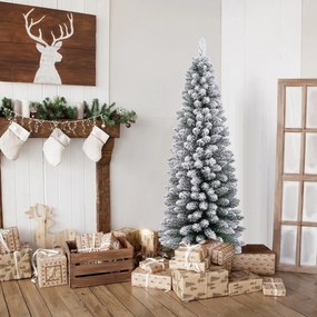 Árvore de Natal artificial com neve de 150 cm e 328 pontas de ramos Base metálica dobrável Árvore decorativa sazonal em forma fina verde + branco