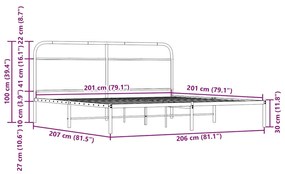 Estrutura de cama sem colchão 200x200cm metal carvalho fumado