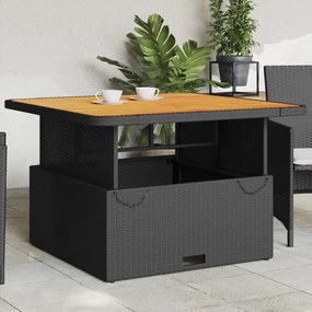 vidaXL Mesa de jardim 110x110x71 cm vime PE e madeira de acácia preto