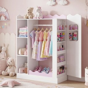 Armário Infantil para Roupa, 88 x 36 x 118,5 cm, Espelhos Interior e Exterior, Rosa