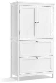 Armário de chão para banheiro VASAGLE, unidade de armazenamento para banheiro, armário de banheiro independente com 2 gavetas e 2 portas, prateleira ajustável, 11,8 x 23,6 x 43,3 polegadas, branco BBC551P31