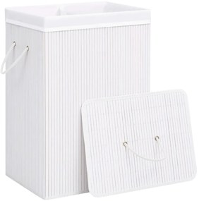 Cesto para roupa suja c/ 2 secções 72 L bambu branco