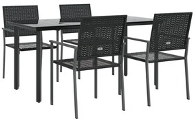 5 pcs conjunto de jantar p/ jardim vime PE e aço