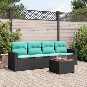 vidaXL 5 pcs conjunto de sofás p/ jardim c/ almofadões vime PE preto