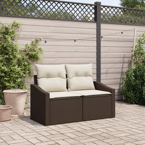 Sofá de Jardim 2 Lugares com Armazenamento e Almofadas Castanho em Rattan Sintético