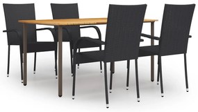 5 pcs conjunto de jantar para jardim vime PE preto